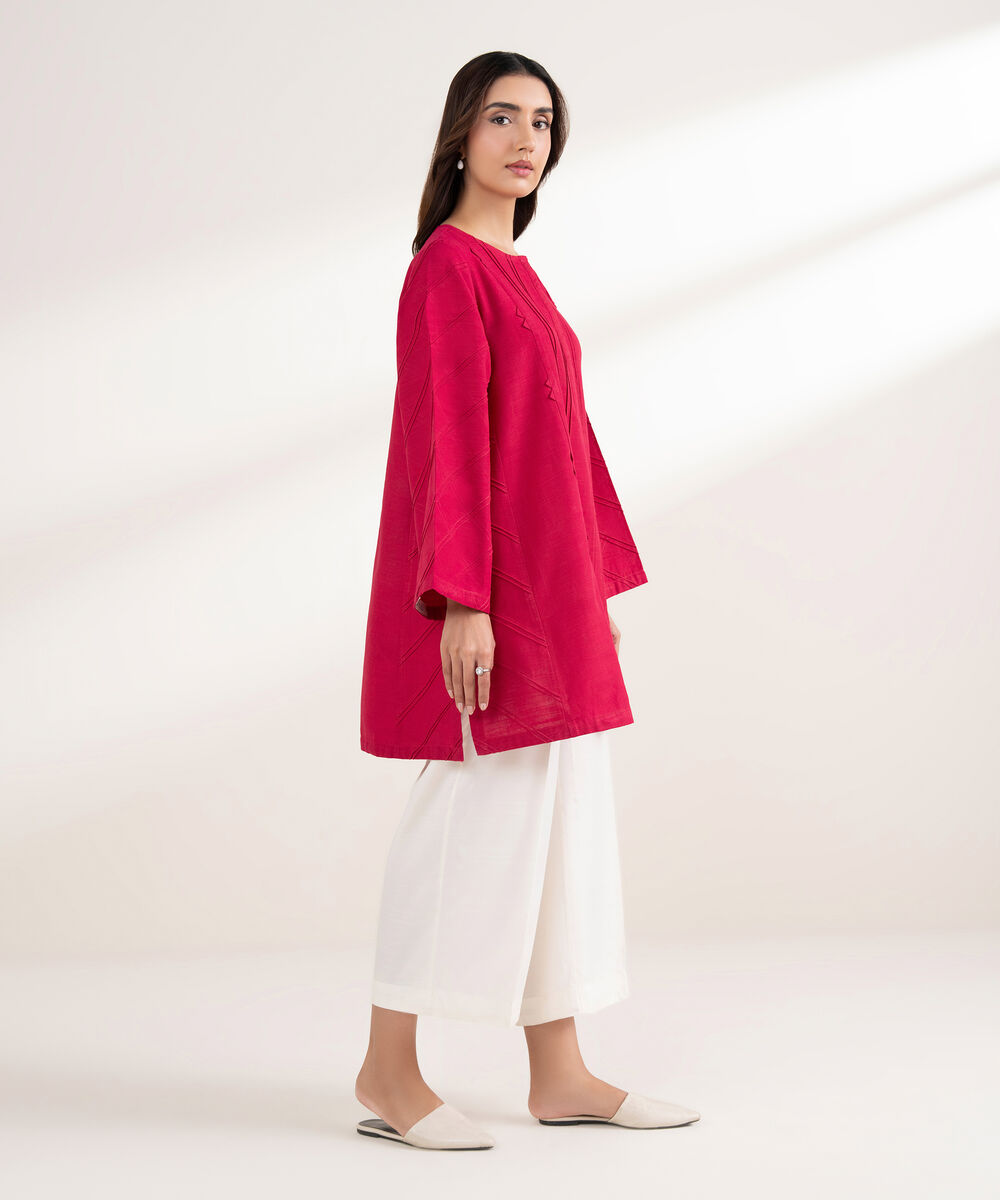 Women's RTW Khaddar Solid Straight Pink Shirt