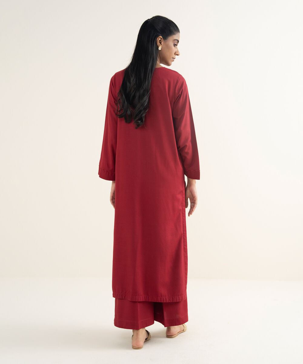 Women's RTW Khaddar Solid Maroon A-Line Shirt