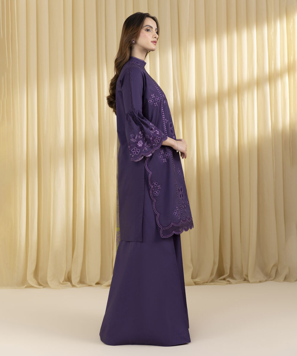 Unstitched Women's Purple Textured Lawn 3 Piece Suit