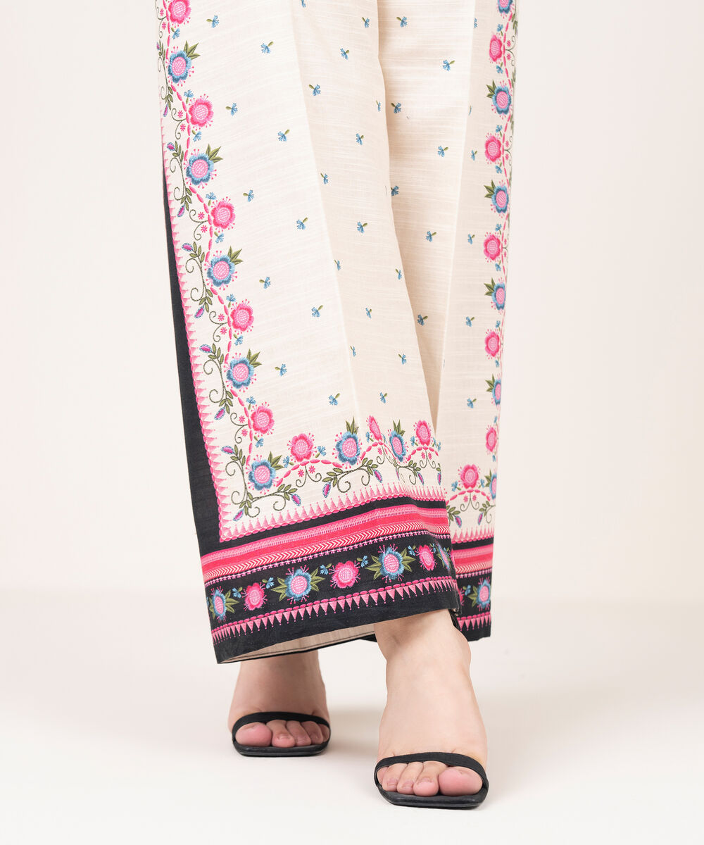 Women's RTW Khaddar Printed White Culottes