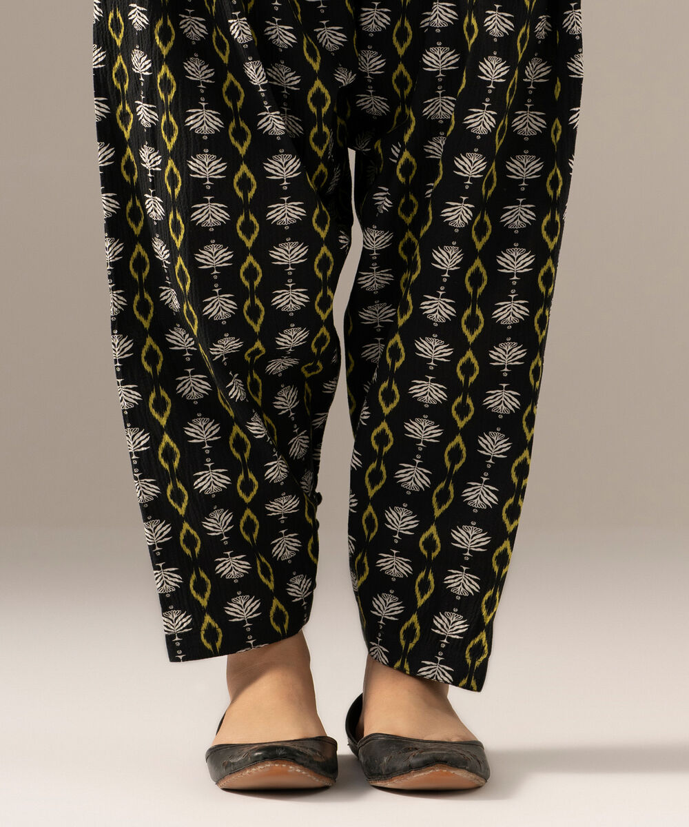 Women's RTW Seersucker Printed Black Shalwar