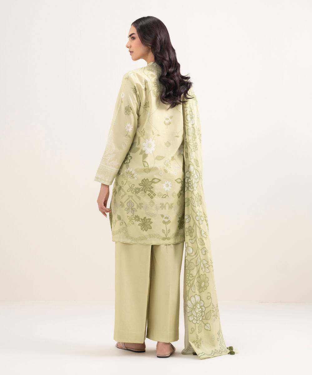 Women's Unstitched Lawn Printed Beige 3 Piece Suit