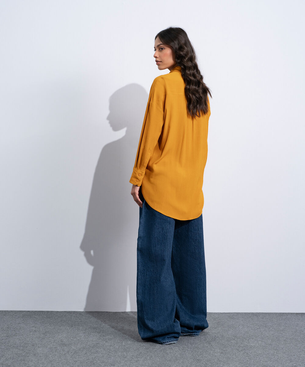 Women's Western Orange Button Through Seersucker Shirt
