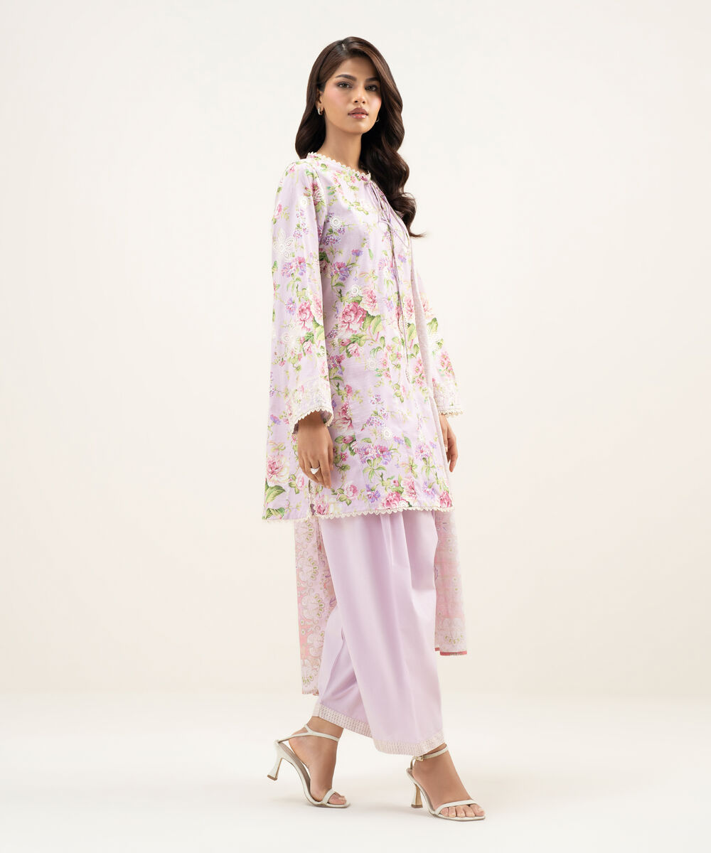 Women's RTW Lawn Embroidered Lilac 3 Piece Suit