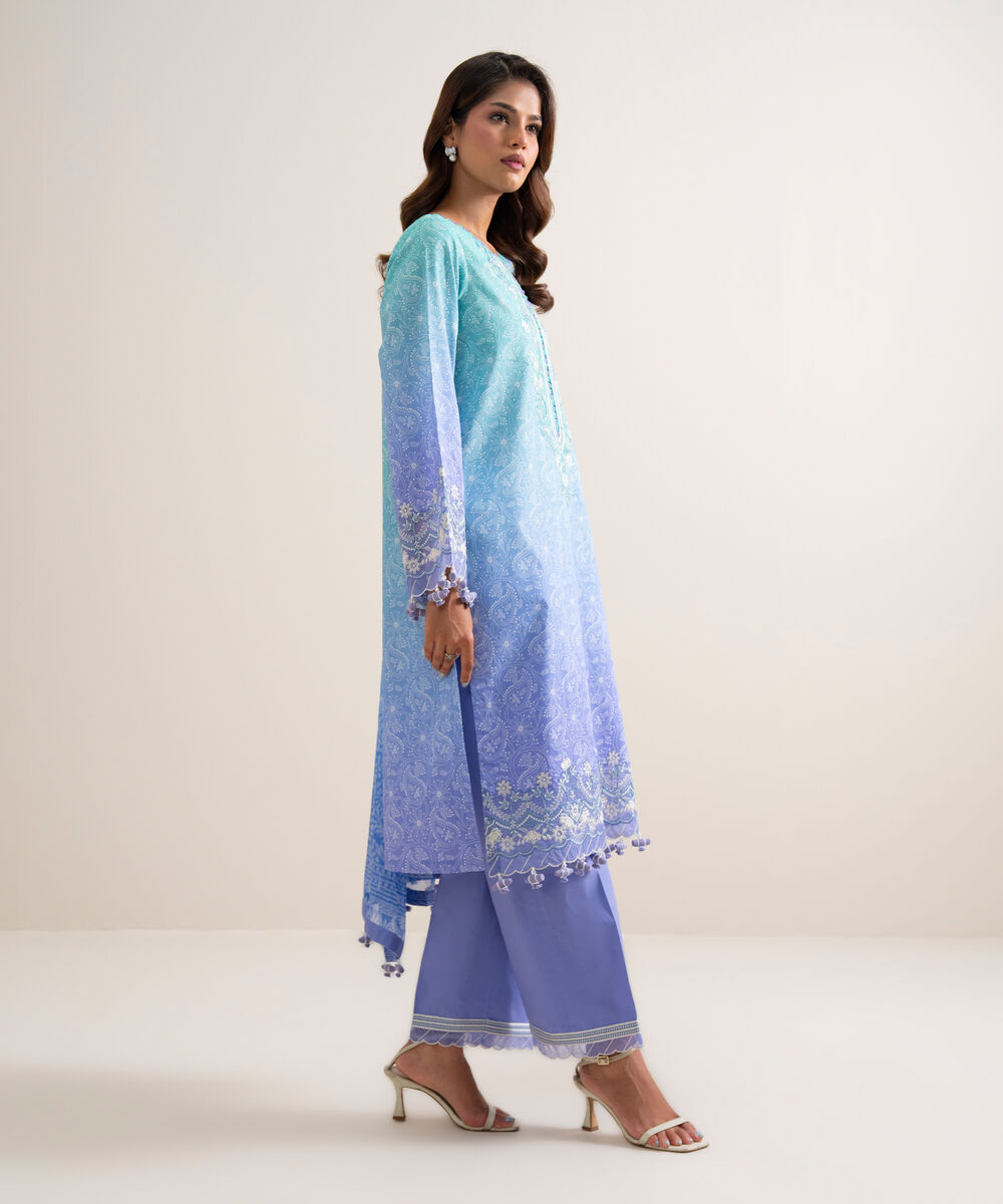 Women's Unstitched Lawn Embroidered Multi 3 Piece Suit