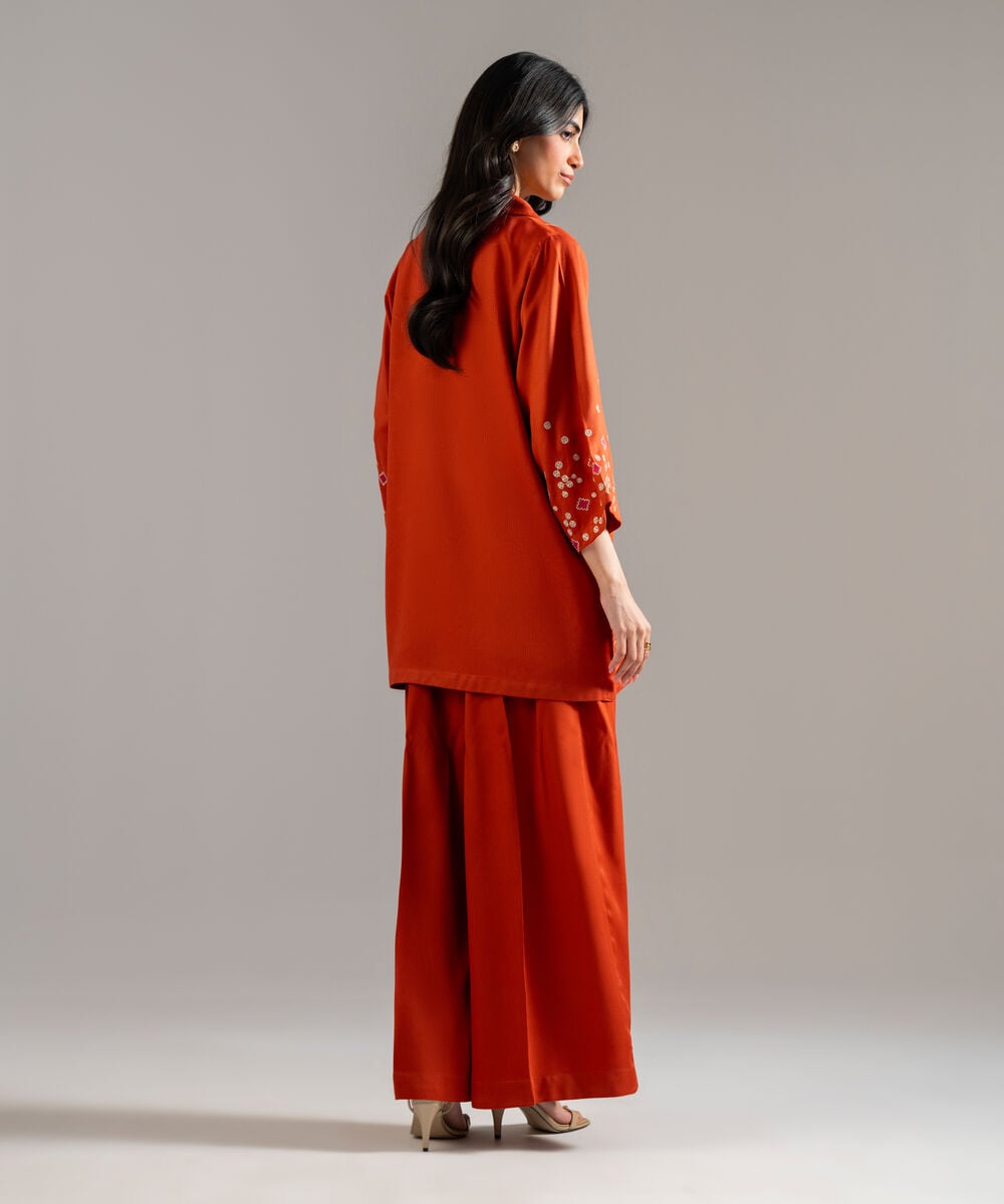 Women's RTW Bedford Solid Embroidered Rust Straight Shirt