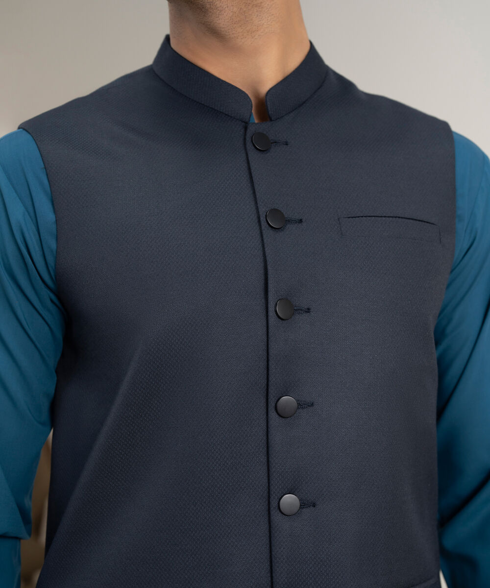 Men's Stitched Tropical Suiting Blue Waistcoat