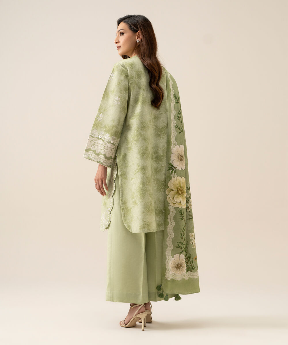 Women's Unstitched Light Khaddar Embroidered Green 3 Piece Suit