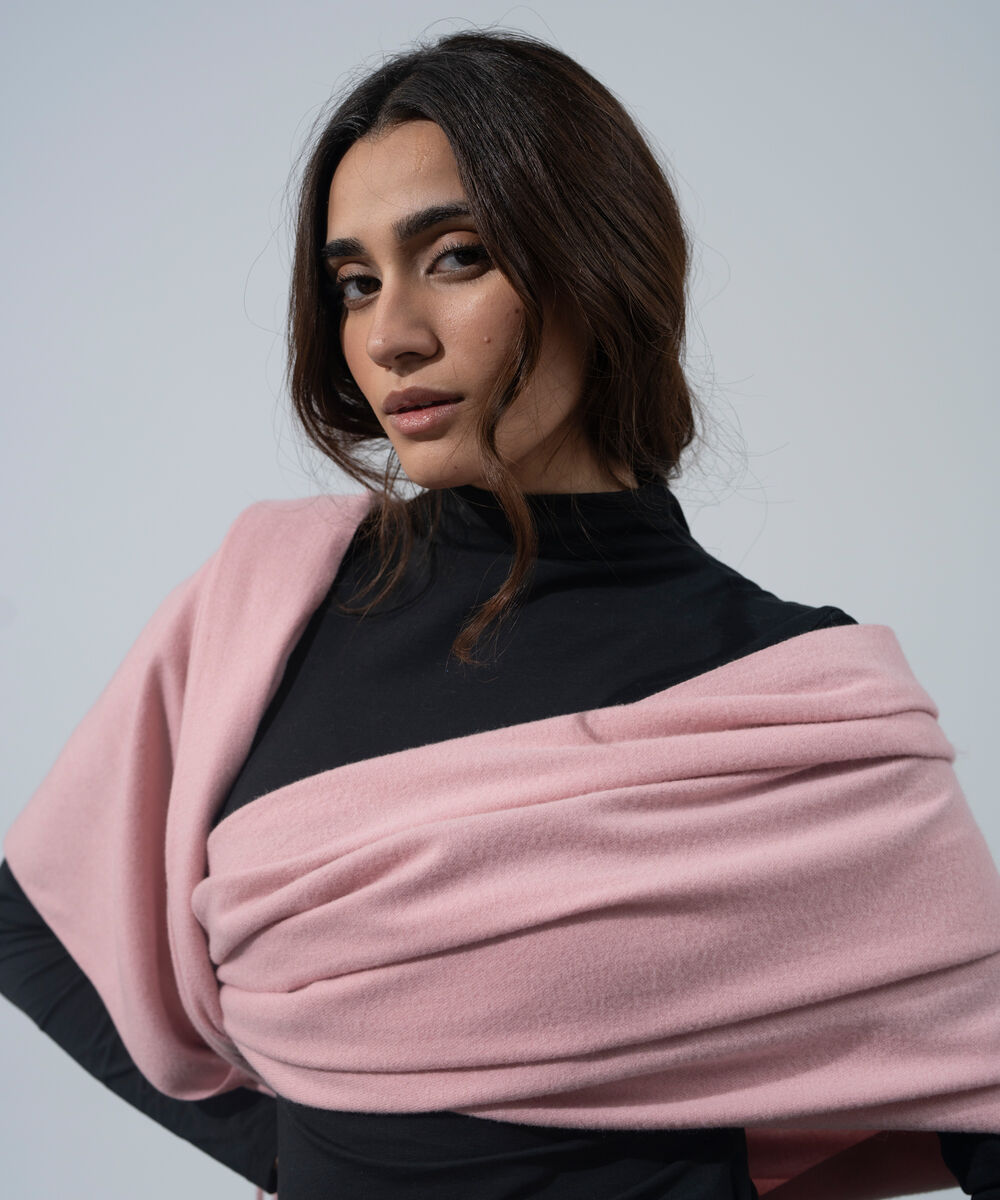Women's Western Wear Light Pink Solid Woolen Scarf