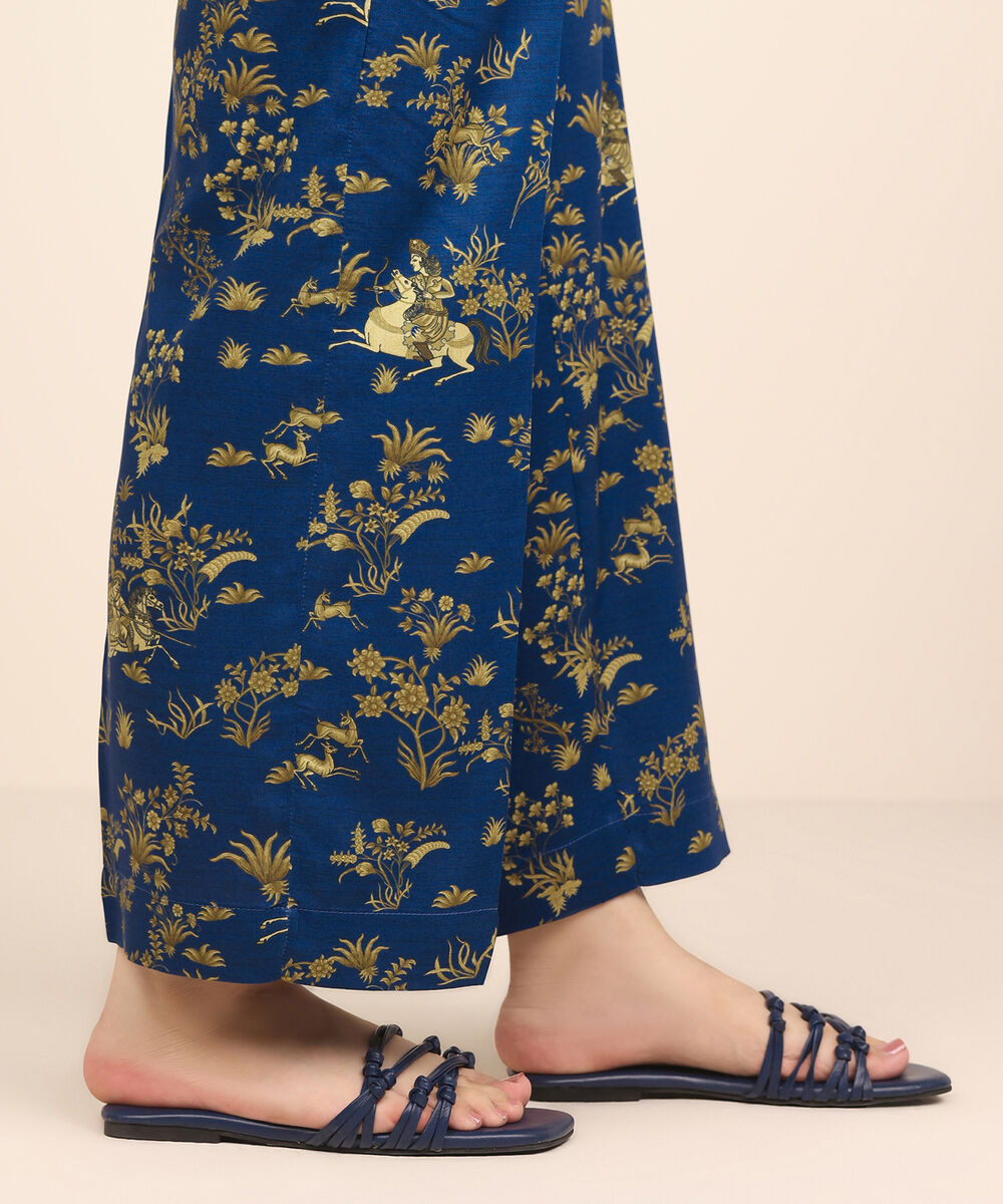 Women's RTW Arabic Lawn Blue Printed Straight Pants