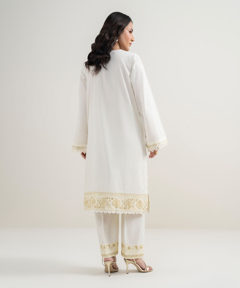 Women's RTW Zari Lawn Embroidered Off White 2 Piece Suit