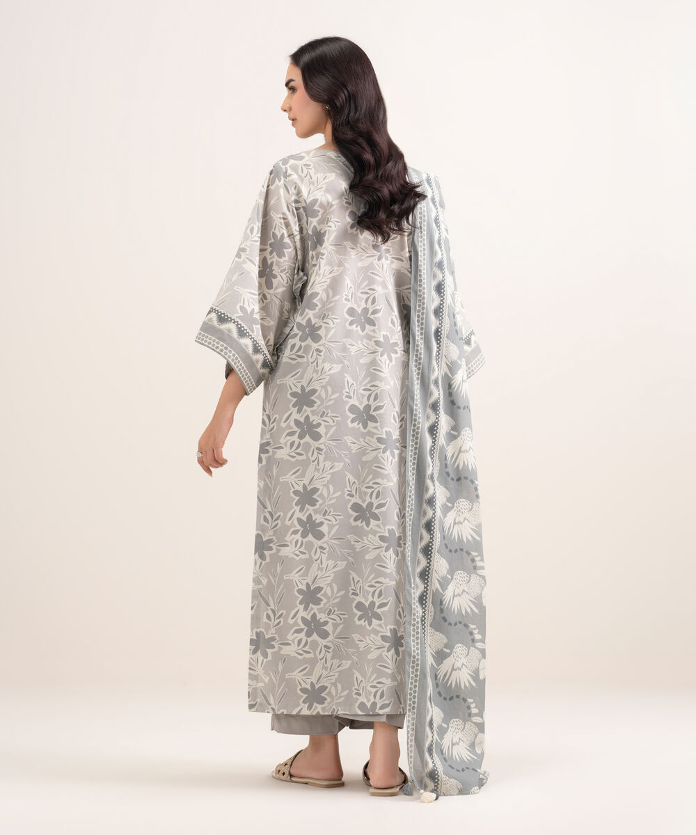 Women's Unstitched Lawn Printed Grey 3 Piece Suit