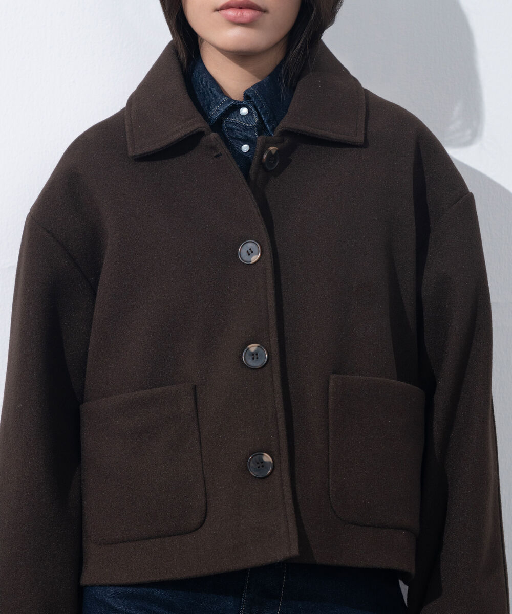 Women's Western Wear Brown Short Woollen Effect Coat