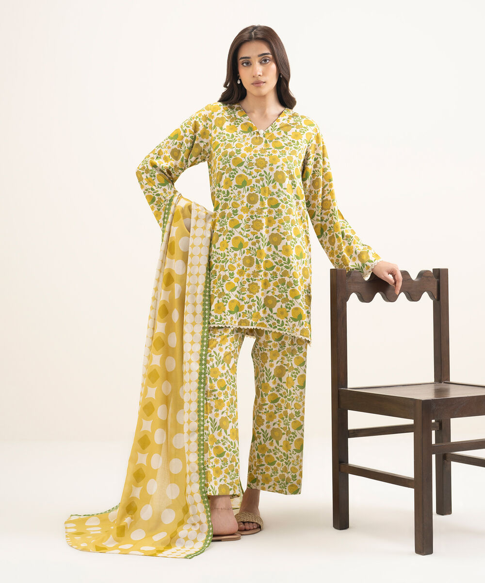 Women's RTW Arabic Lawn Printed Yellow Straight Shirt