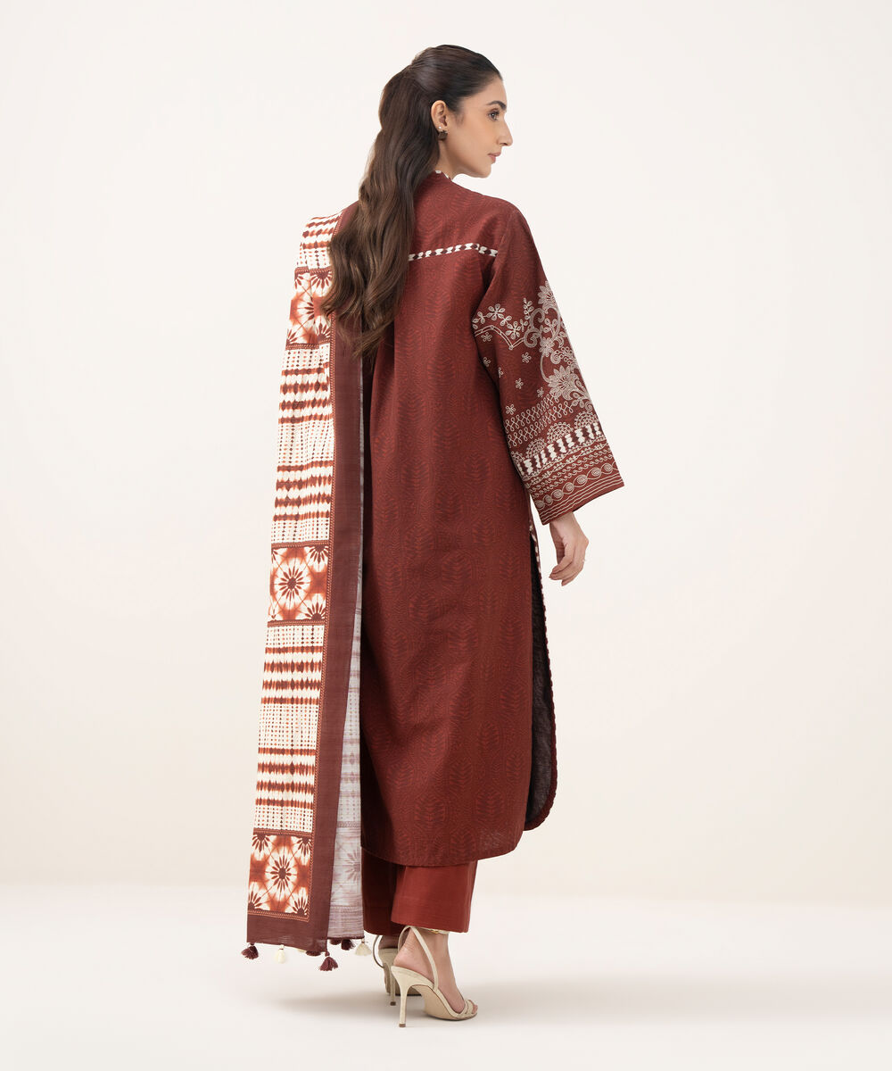 Women's Unstitched Light Khaddar Printed Red  3 Piece Suit