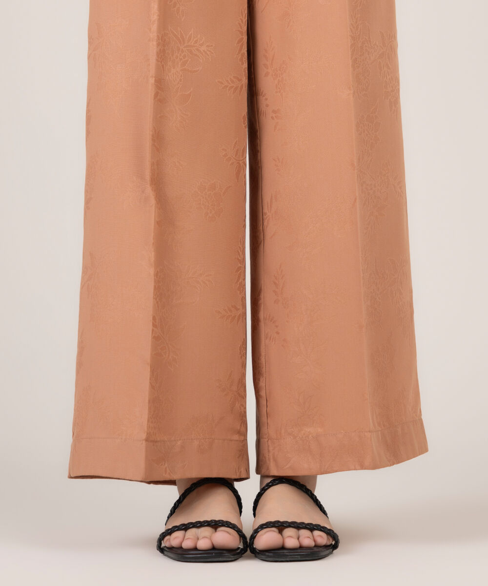 Women's RTW Cotton Jacquard Solid Pink Culottes