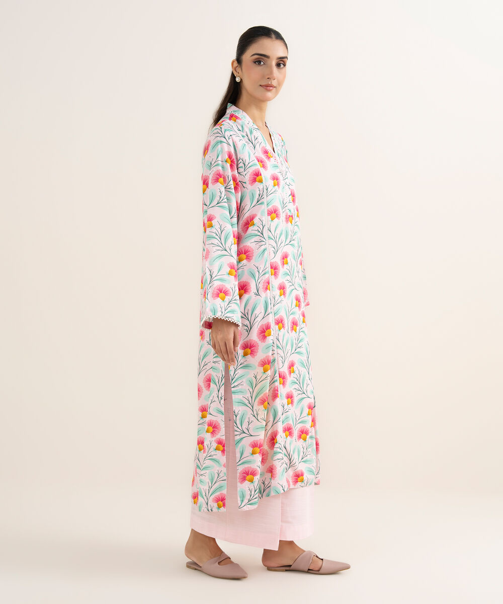 Women's RTW Herringbone Printed Pink A-Line Shirt