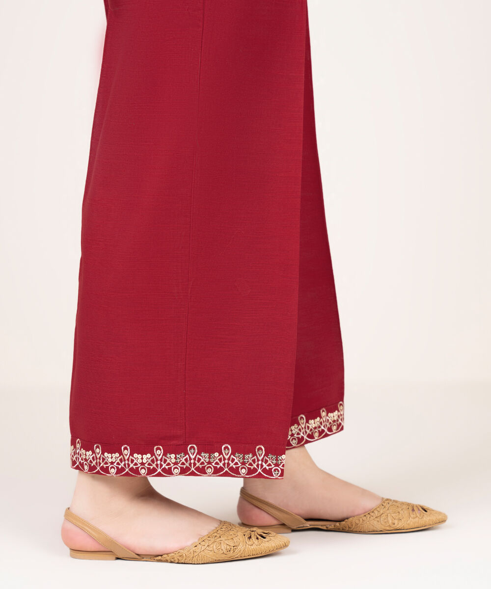 Women's RTW Khaddar Embroidered Red Culottes