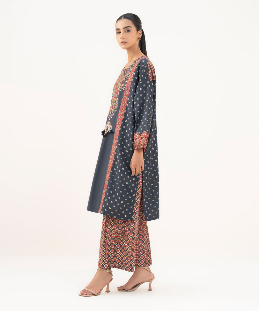 Women's RTW Cambric Black Embroidered Drop Shoulder Shirt