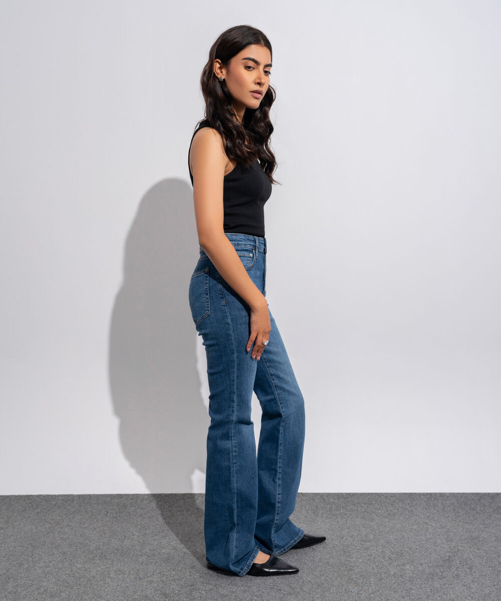 Women's Western Wear Denim Flared Fit Indigo Blue - Dark Worn Jeans