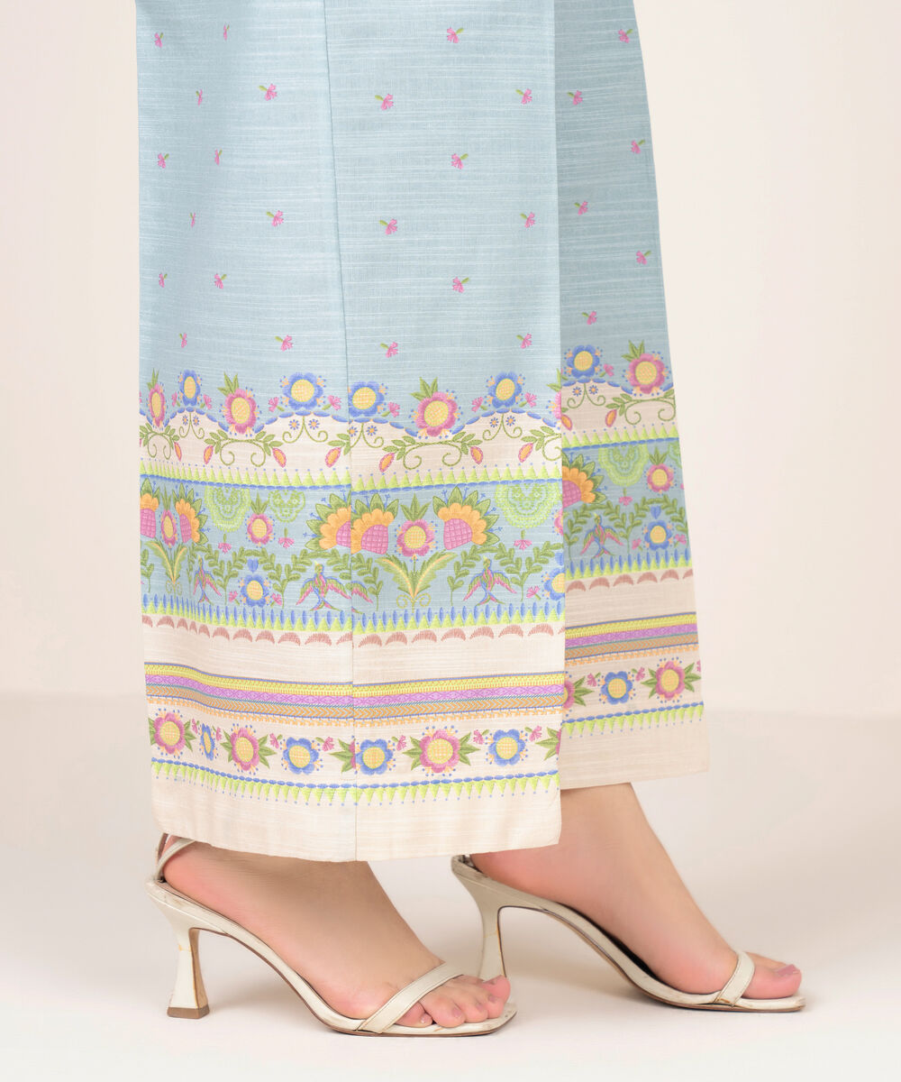 Women's RTW Khaddar Printed Blue Culottes