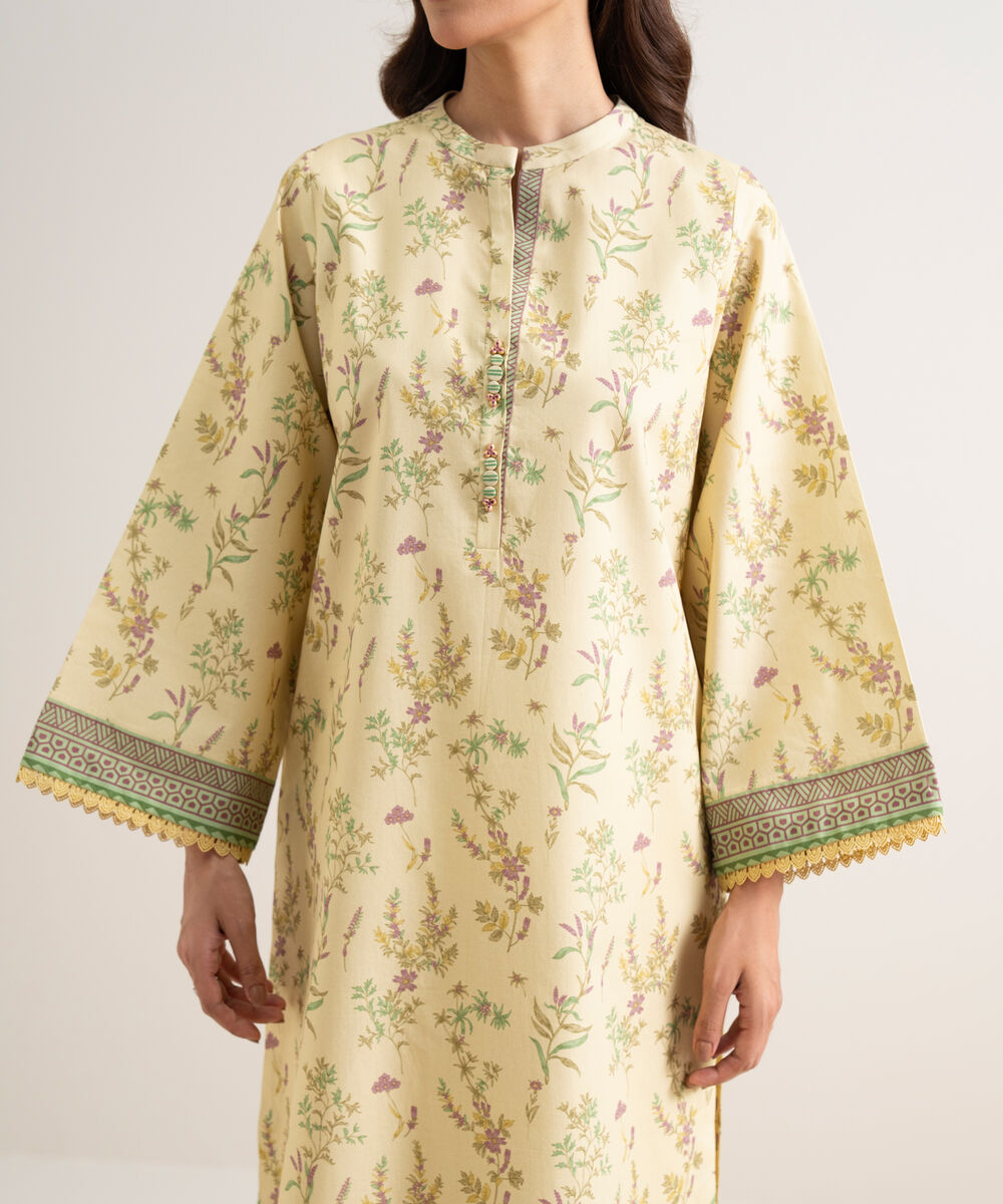 Women's Unstitched Lawn Printed Yellow 3 Piece Suit