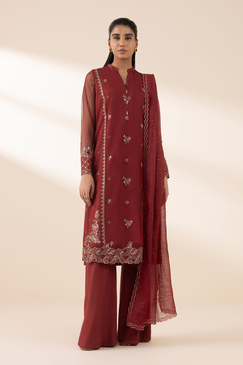 3 Piece - Embroidered Net Suit
