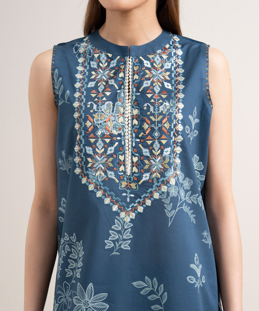 Women's Unstitched Lawn Embroidered Blue 3 Piece Suit