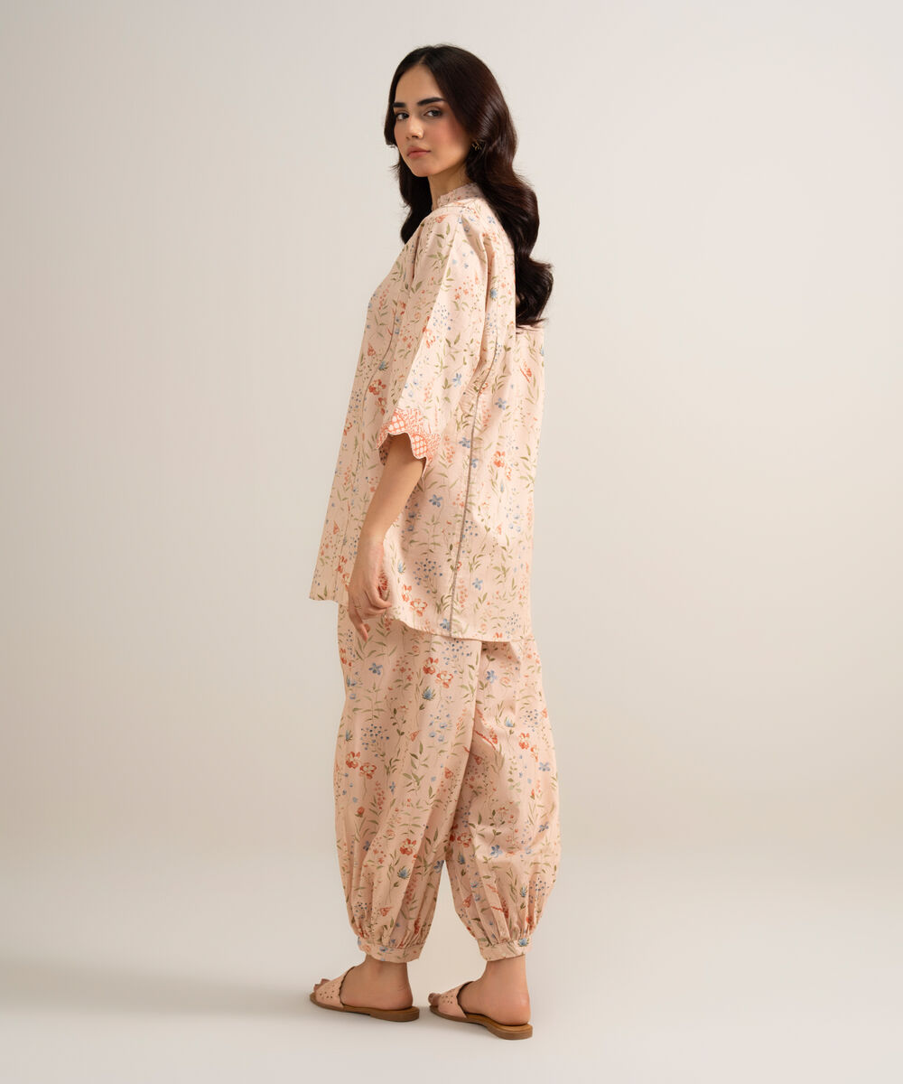 Women's Unstitched Lawn Printed Light Peach 2 Piece Suit