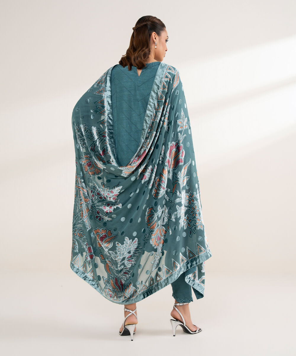 Women's Unstitched Viscose Raw Silk 3 Piece Suit