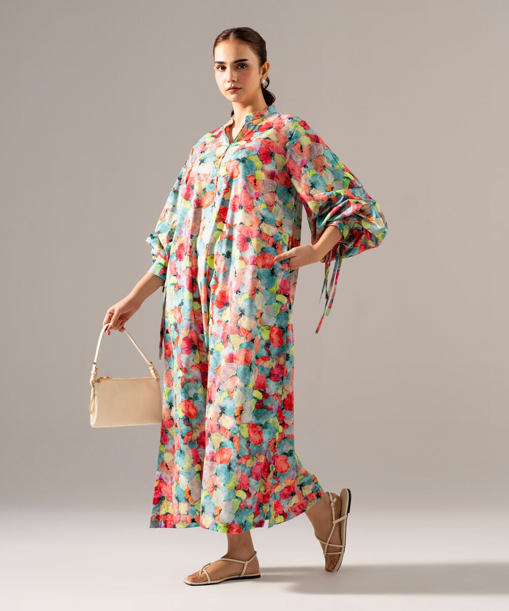 Women's RTW Cotton Viscose Printed Pink Dress