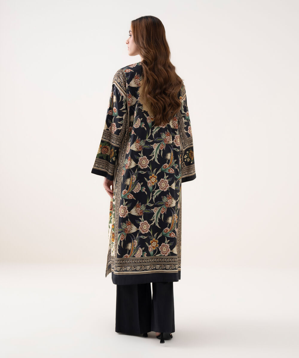 Women's RTW Cotton Viscose Printed Drop Shoulder Black Shirt