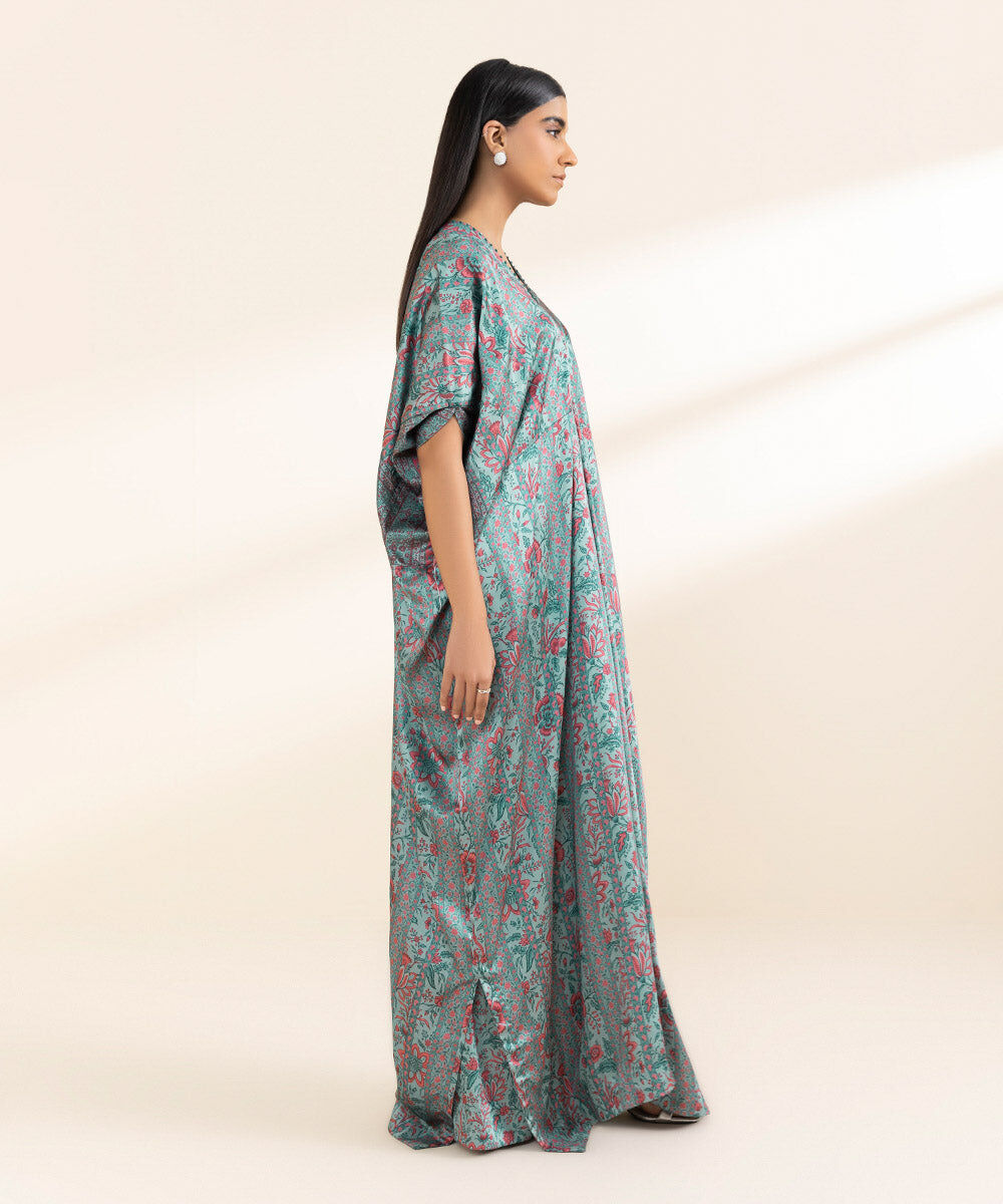 Woman - Blue 2 Piece - Printed Satin Suit