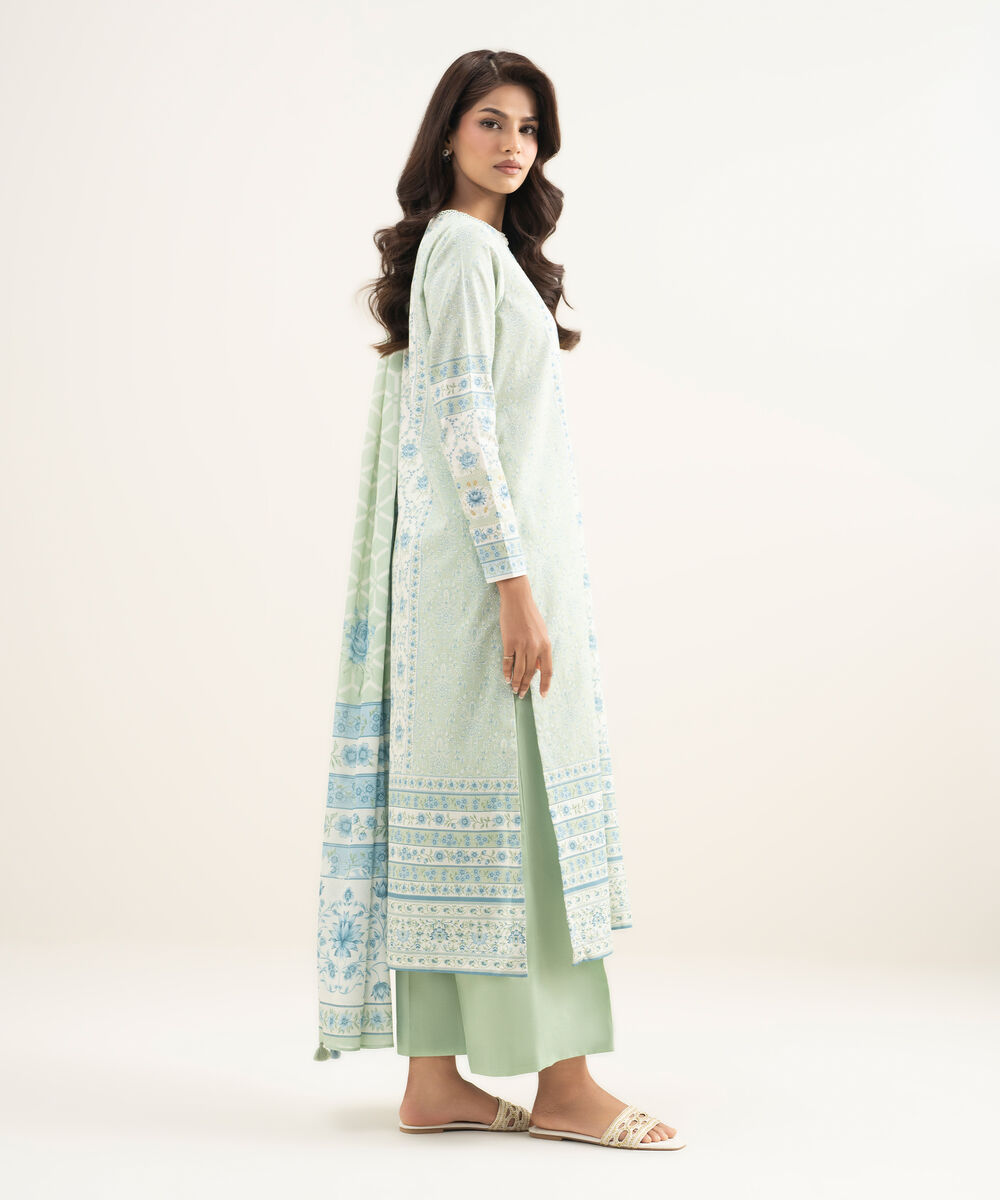 Women's Unstitched Lawn Printed Green 3 Piece Suit