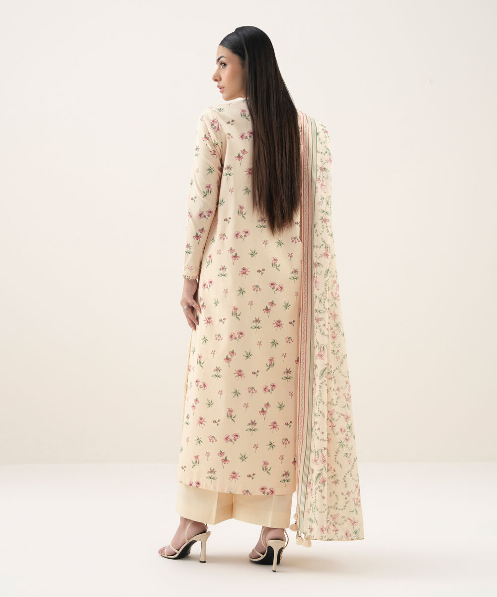 Women's Unstitched Lawn Embroidered Off White 3 Piece Suit