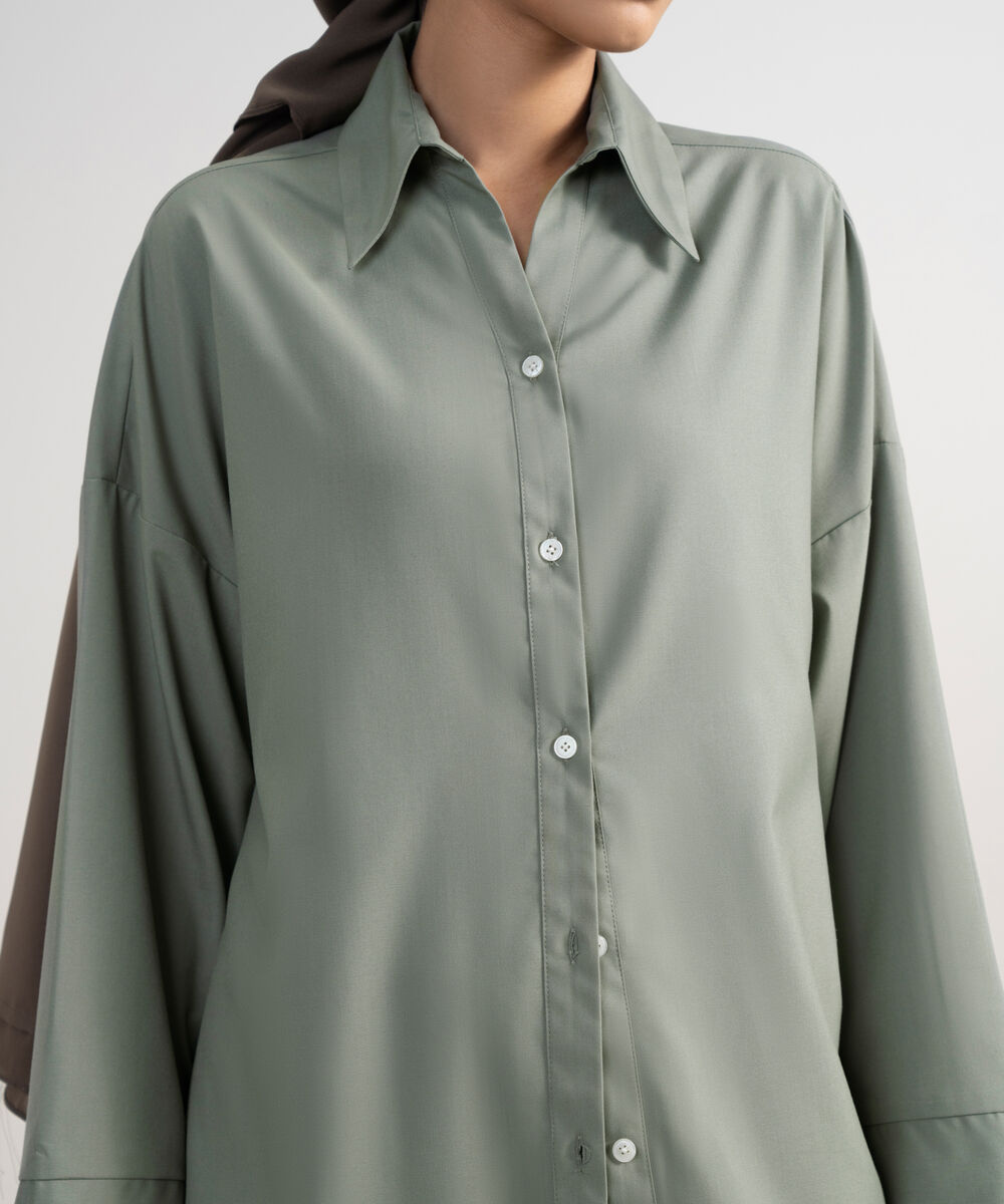 Women's Sage Green Oversize Button Down
