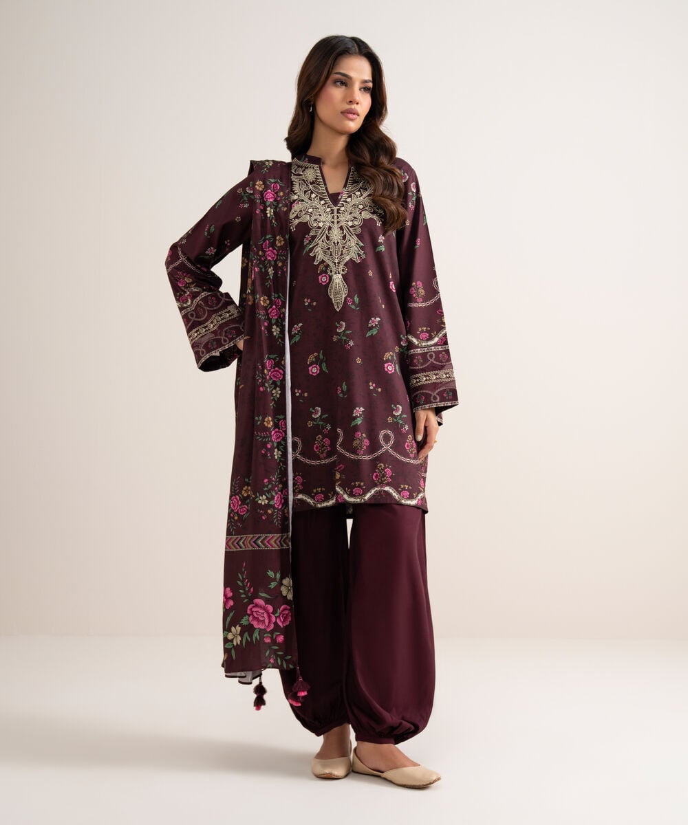 3 Piece - Embroidered Cotton Viscose Suit