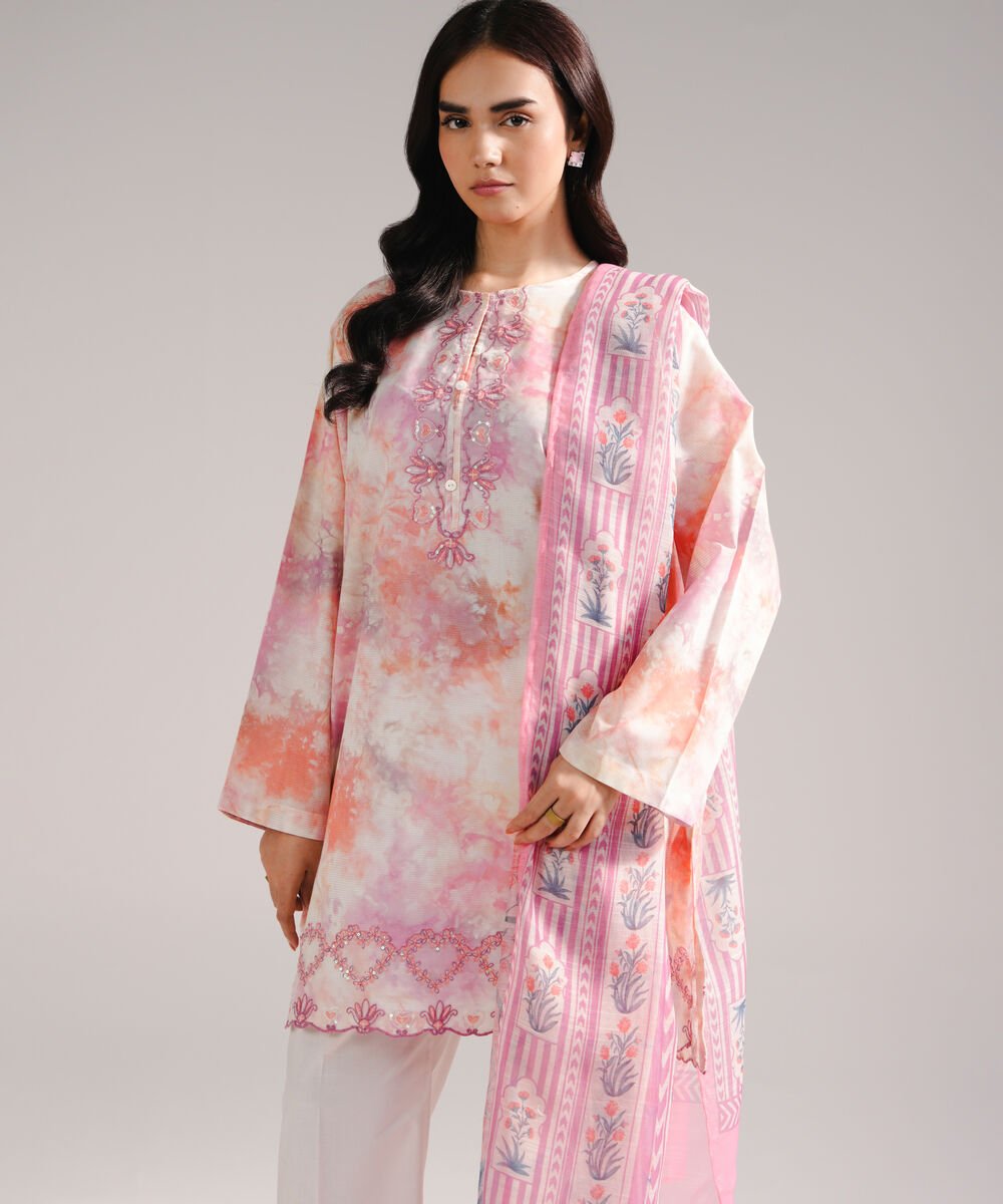 Women's RTW Zari Lawn Embroidered White 3 Piece Suit