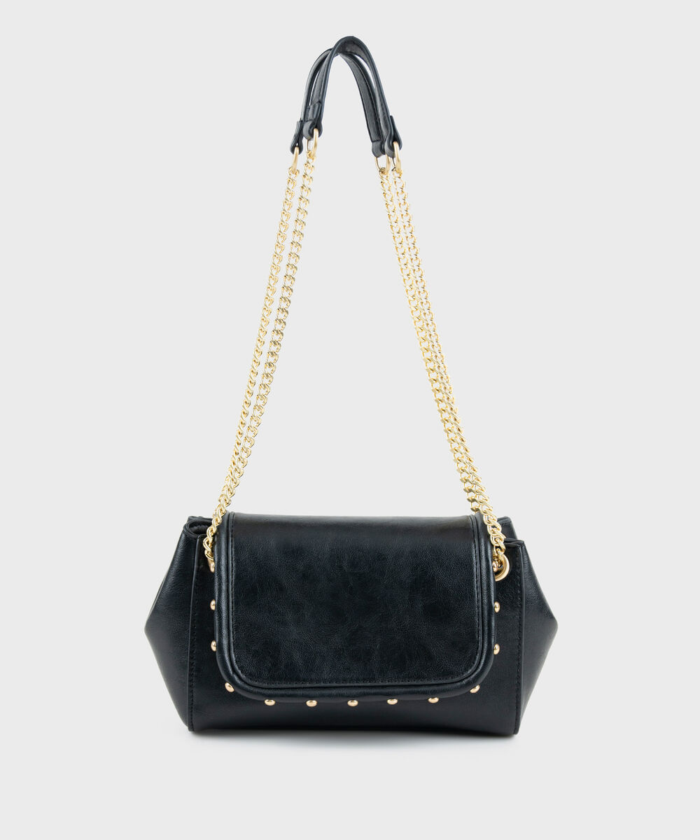 Women's Black Cross Body Bag With Metal Chain
