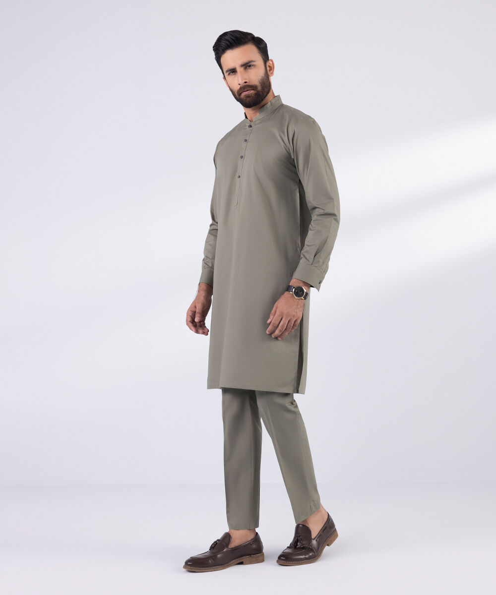 Men's 100% Cotton Stitched Plain Grey Stitched Suit