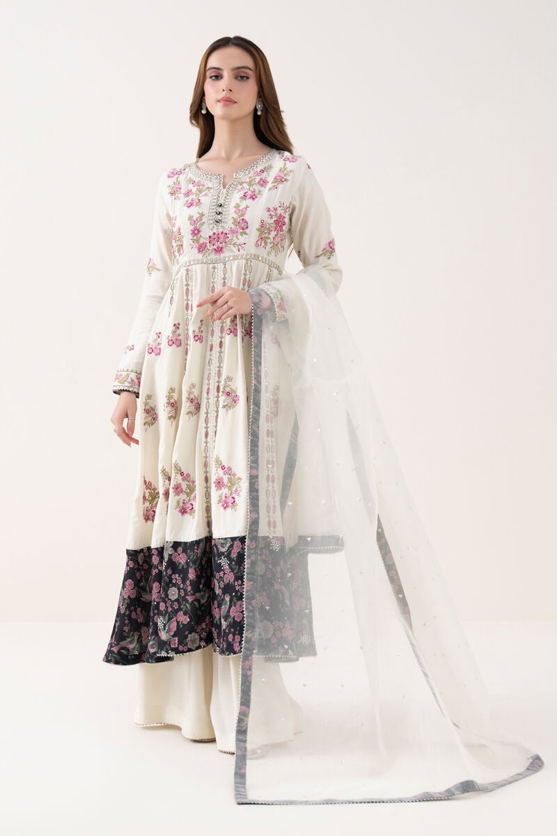 2 Piece - Embroidered Raw Silk Suit