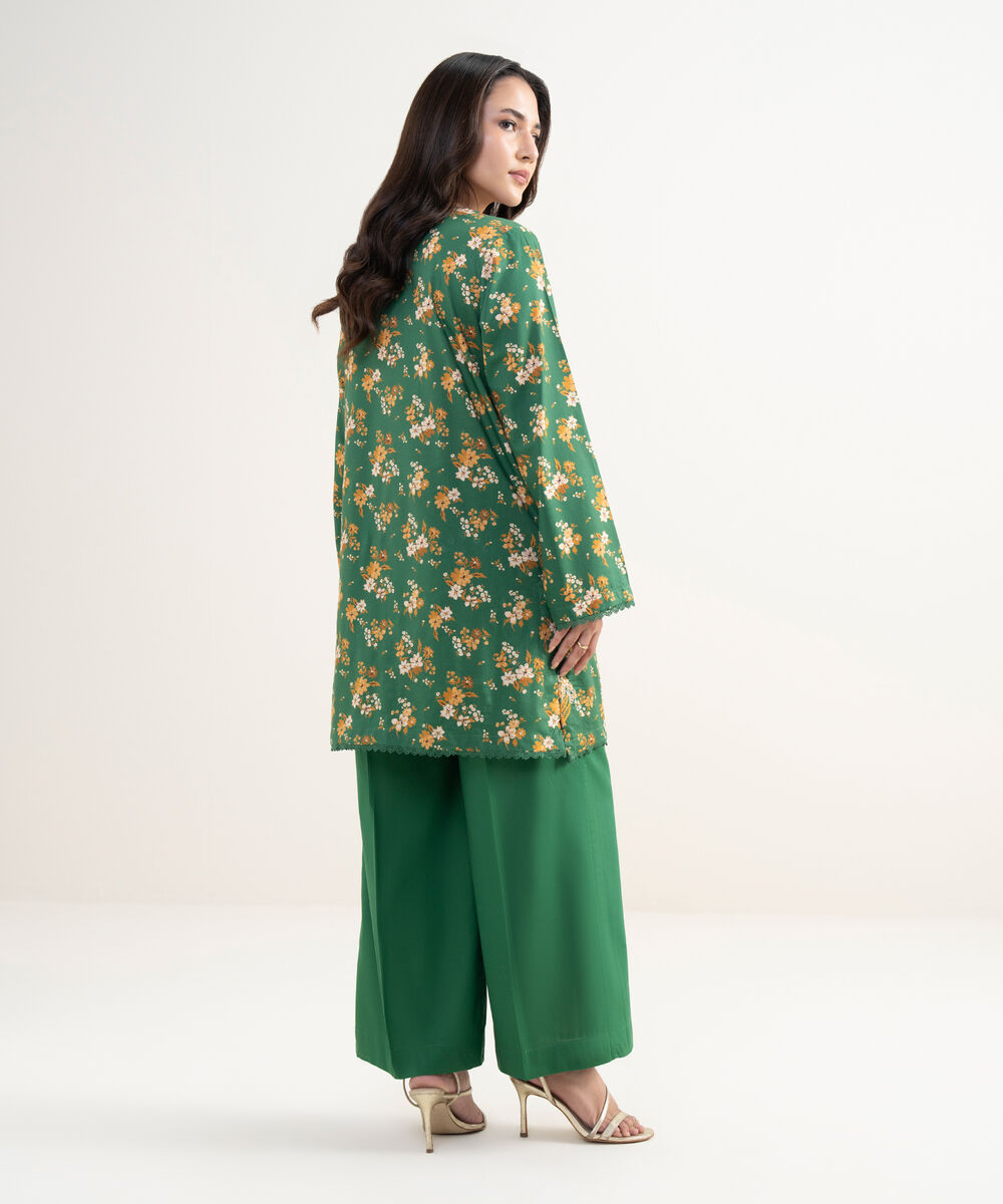 Women's RTW Cotton Viscose Embroidered Green Straight Shirt