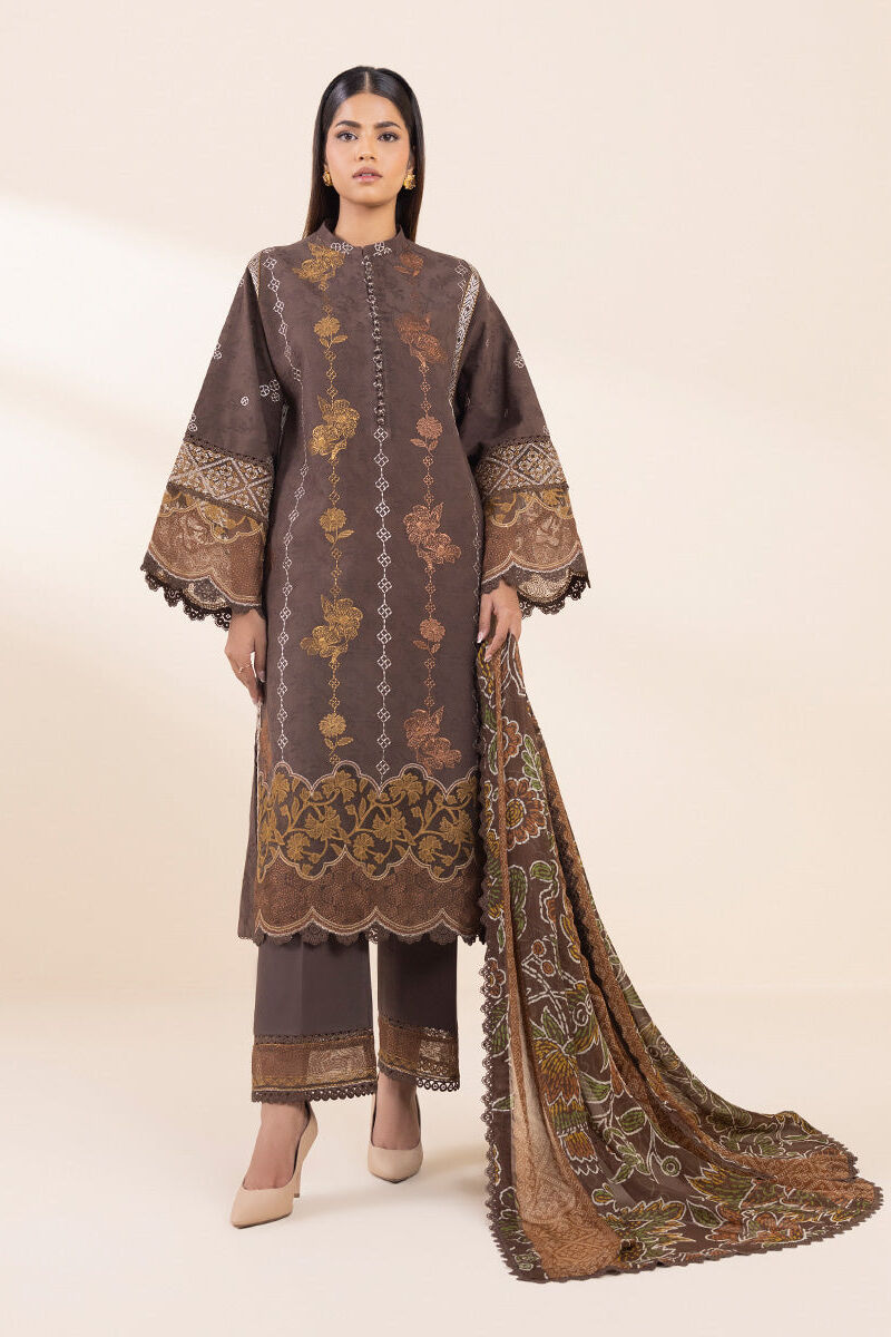 3 Piece - Embroidered Cotton Jacquard Suit