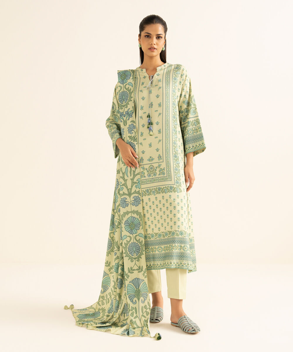 Women's Unstitched Linen Printed Multi 3 Piece Suit