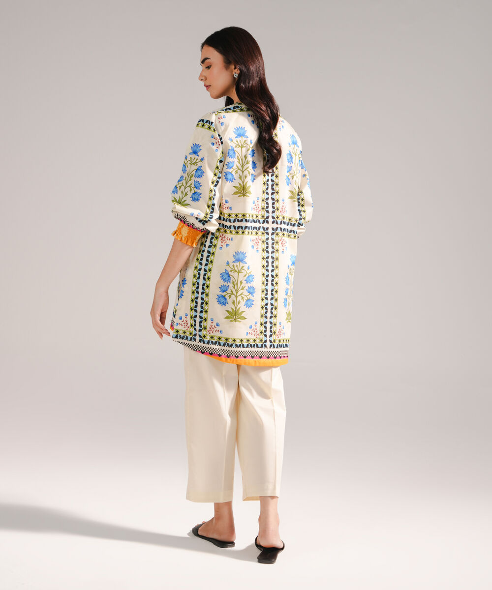 Women's RTW Textured Lawn Printed Off White Straight Shirt