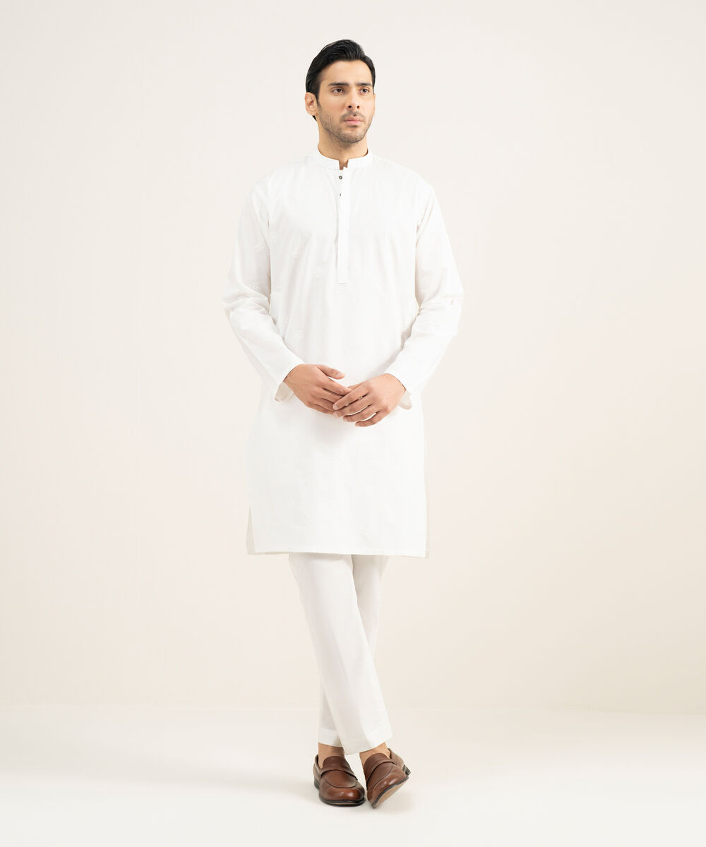 Men's Stitched Premium Cotton Off White Kurta