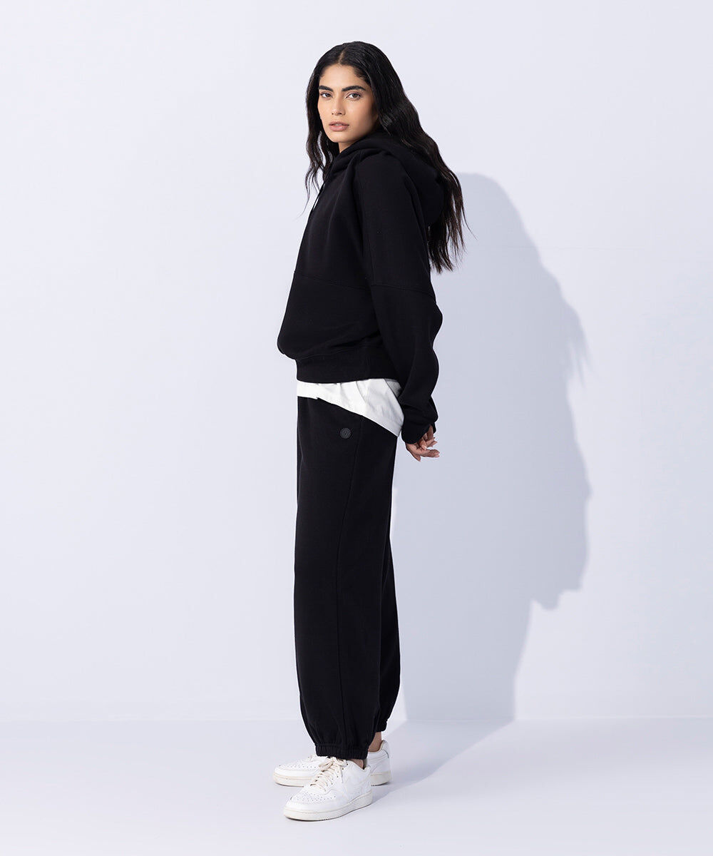 Woman - Black Fleece Hoodie with Waist Panel