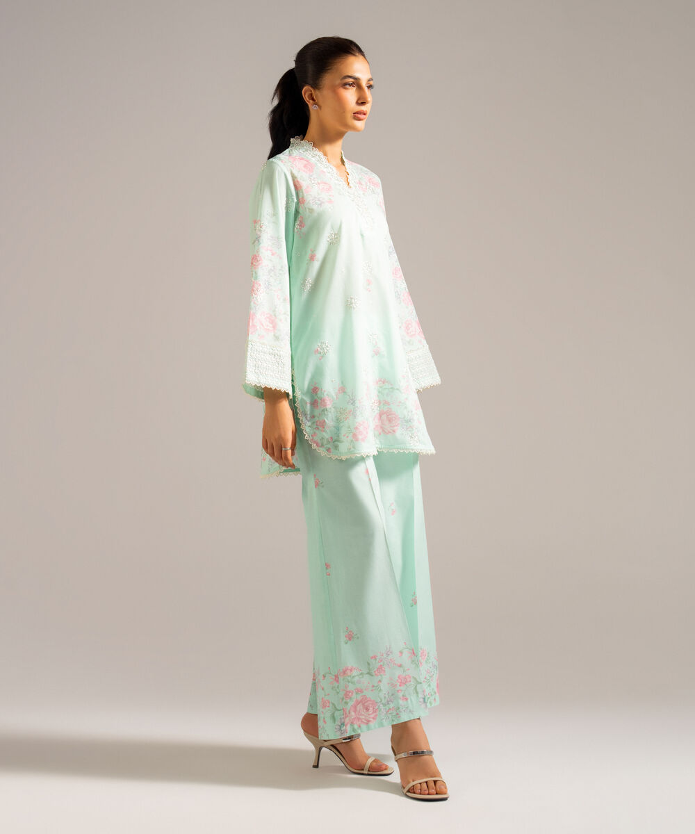 Women's RTW Lawn Embroidered Green 2 Piece Suit