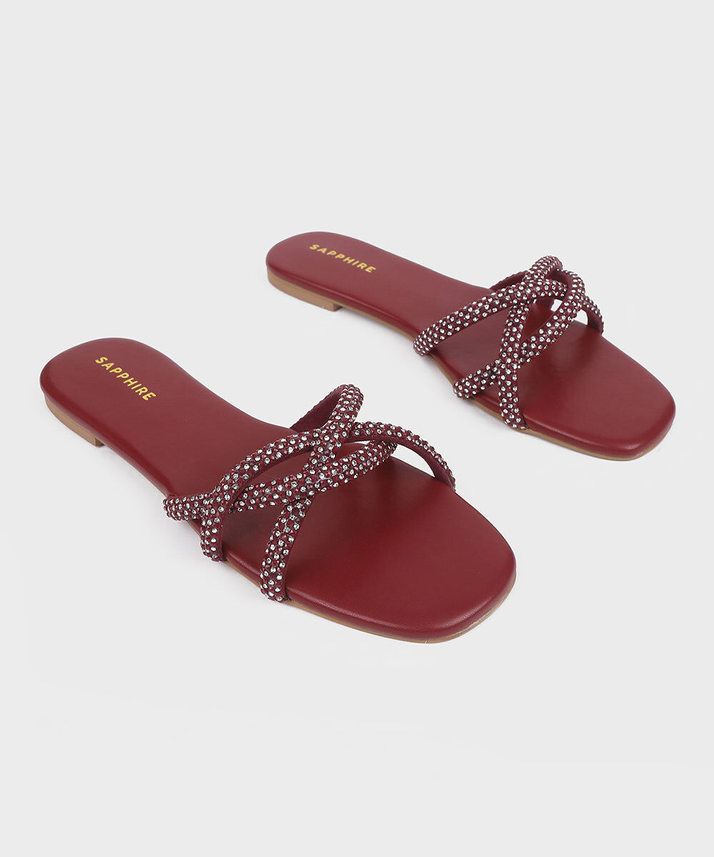 Woman - Red Maroon Embellished Flats