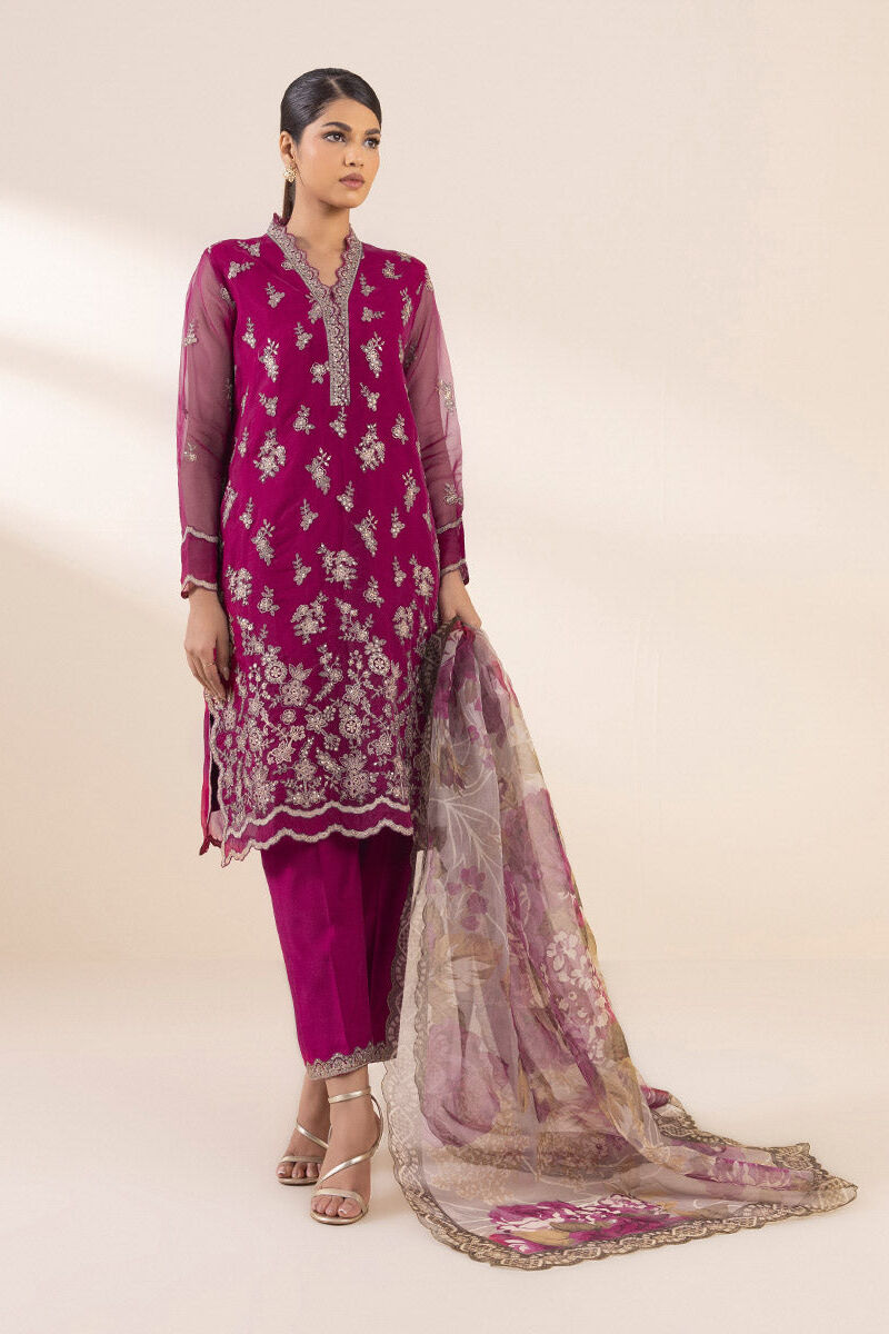 3 Piece - Embroidered Organza Suit